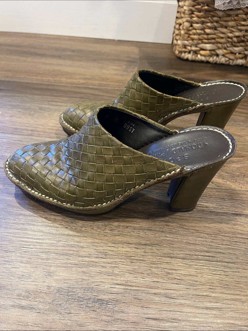 Donald J. Pliner Olive Woven High Block Heel Mules